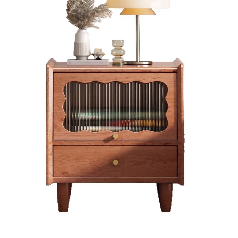 Bedside Cabinet for Rental Room Retro Solid Wood Bedroom Removable Simple Small Bedside Installation-Free Bedside Cabinet