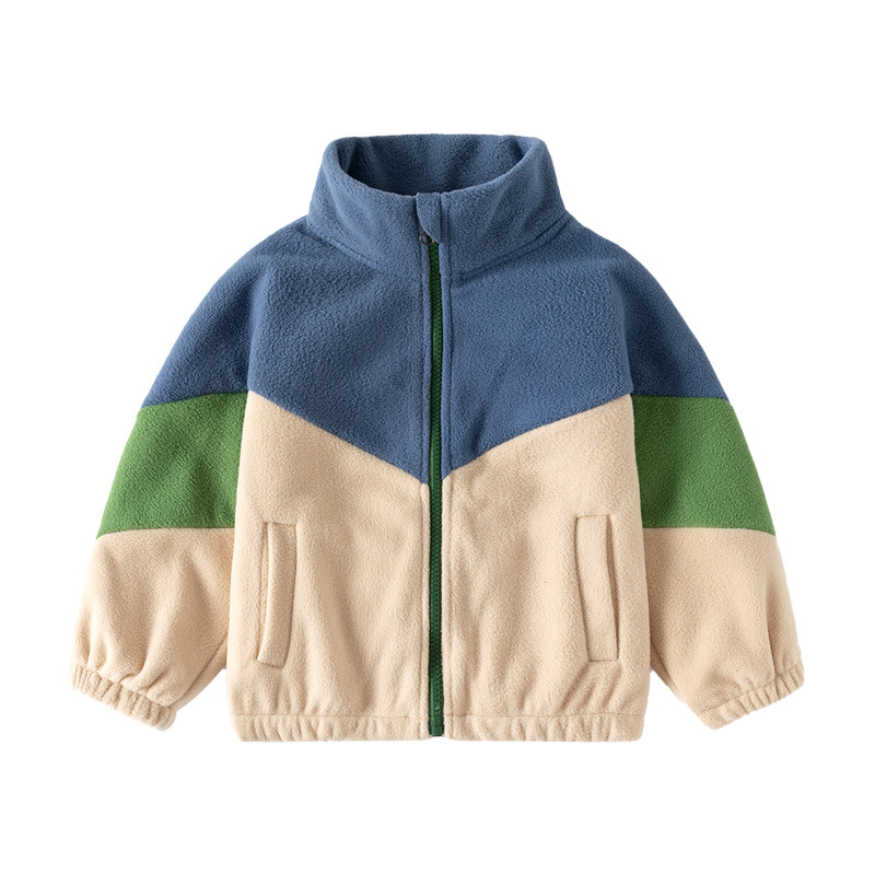 Foreign Trade Children's Clothing 2025 Autumn New Children's Fleece Jacket Boys' Color-Blocked Casual Tops Wholesale