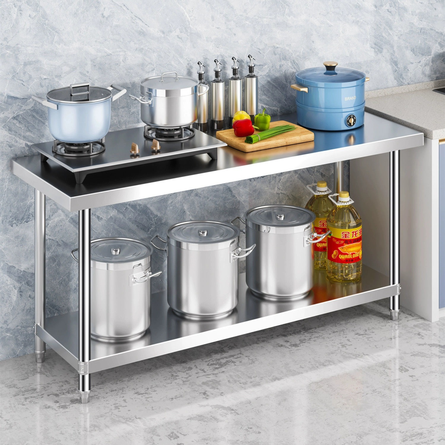 Stainless Steel Workbench Factory Workshop Double-Layer Thickened Packing Table Hotel Back Kitchen Commercial Operating Table Baking Table