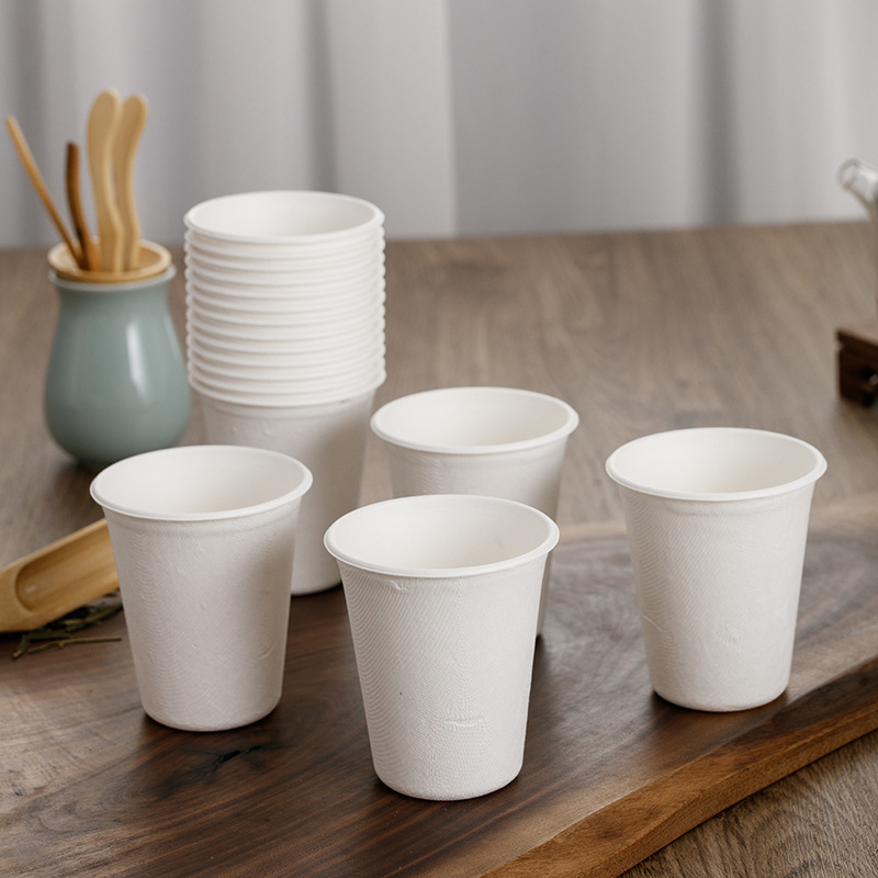High-end Cane Pulp Disposable Paper Cup Household Thickened Cup Commercial Office Cup Tea Cup Hot Drink Mouth Cup
