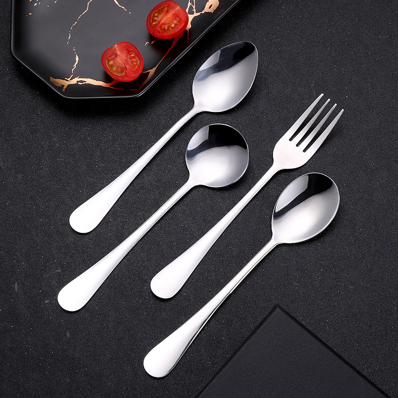Wholesale Hotel light handle printed logo spoon 1010 small round spoon Fork student canteen spoon household stainless steel spoon