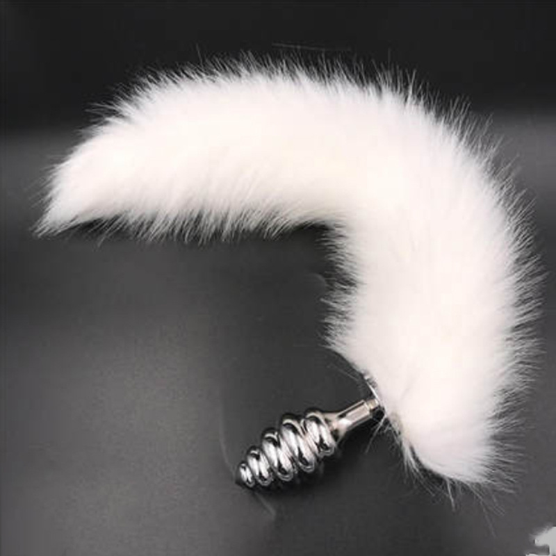 Metal Fox Tail Women's Threaded Tail Rear Anal Plug Couples Fun White Fox Removable Adult Sex Products