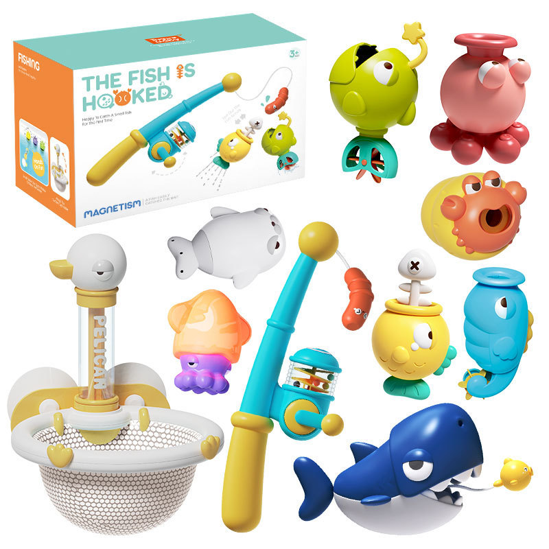 Экспортная магнитная рыболовная сеть для младенцев и детей, игрушки для ванной с морскими обитателями и пузырями