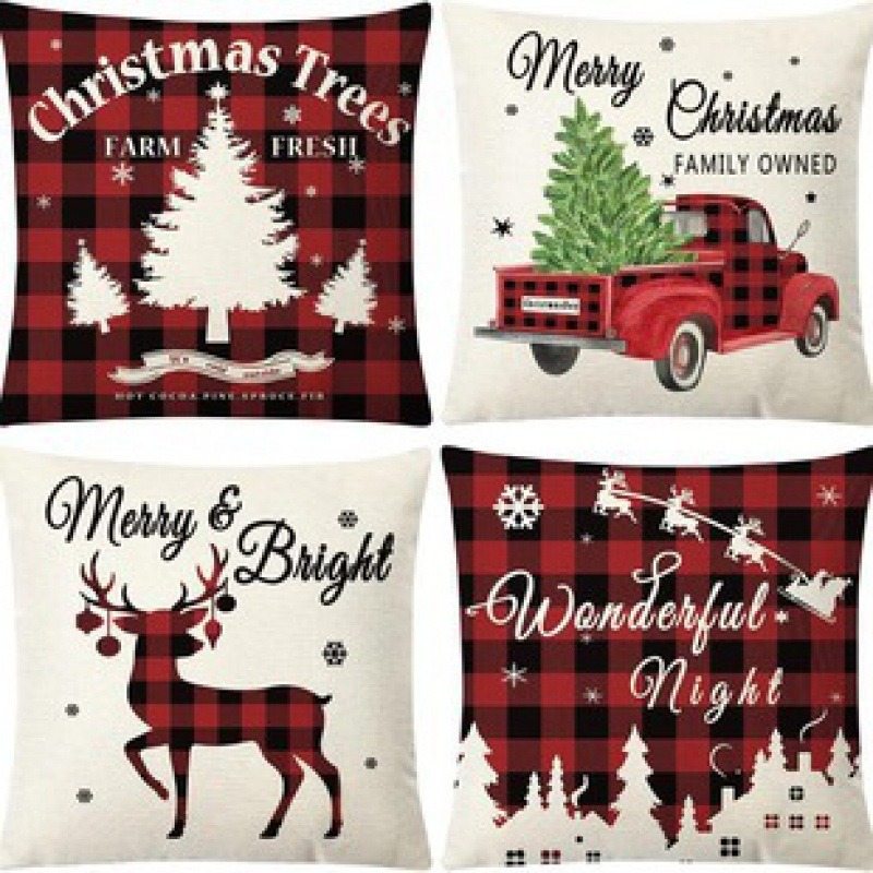 Amazon Hot Christmas Theme Pillow Case Christmas Snowman Printed Linen Pillow Case High Color Value Car Pillow Case