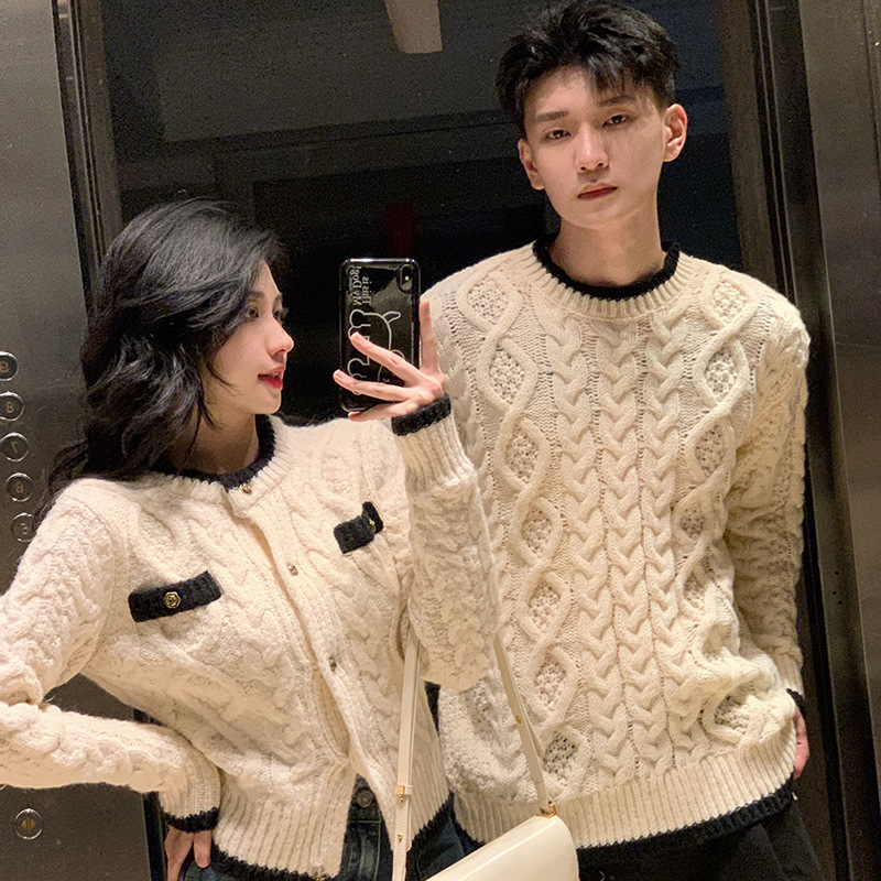 2023 Autumn New elegant fresh short women's cardigan sweater couple wear cardigan coat sweater men