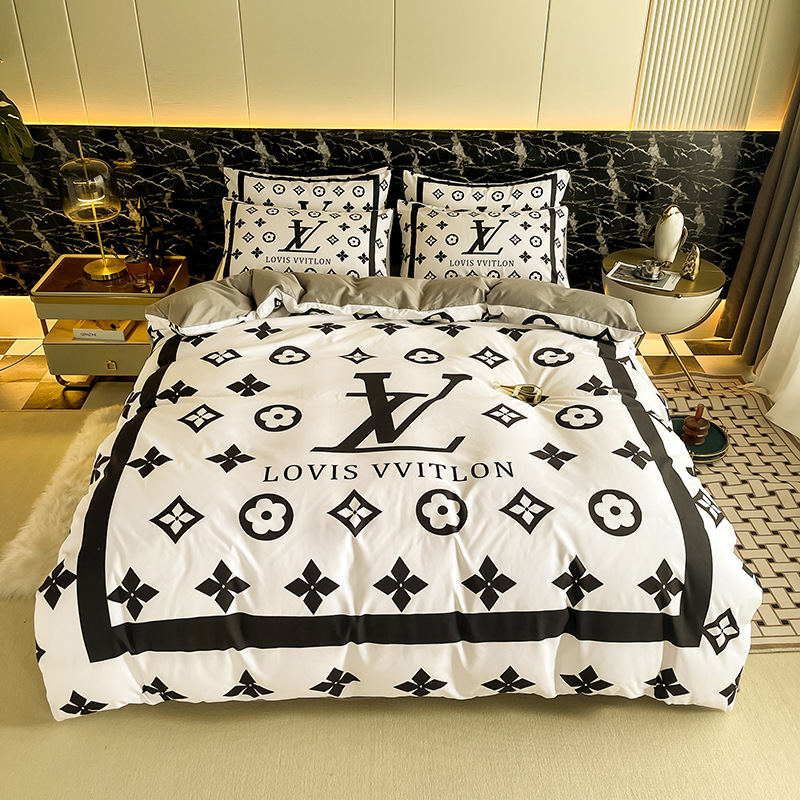 2025 High-grade Light Luxury AB Edition Cotton Printed Four-piece Set Trendy Brand Quilt Cover Bed Sheet Bed Wool Style Pure Cotton Kit