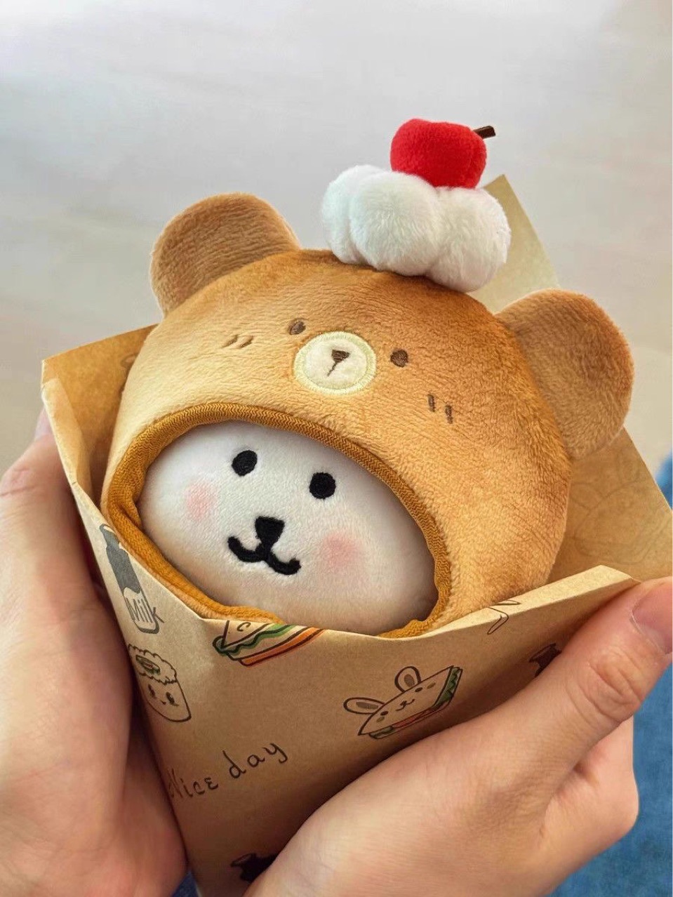 10cm Burnt Bread Cute Self-Deprecating Bear Doll Accessories Pendant Hood Cotton Doll Doll Clothes Decoration