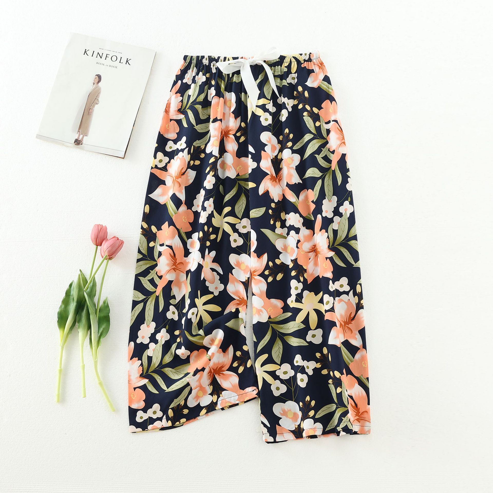 Cotton silk pajama pants women's spring and summer artificial cotton beach pants can be worn outside plus size cotton silk home wear cropped pants