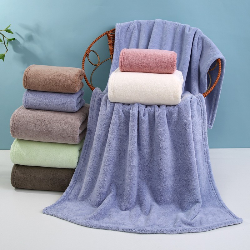 Plain Antibacterial Coral Velvet Absorbent Towel Quick-Drying Couple Bath Wrap 140*70 Export Bath Towel Set