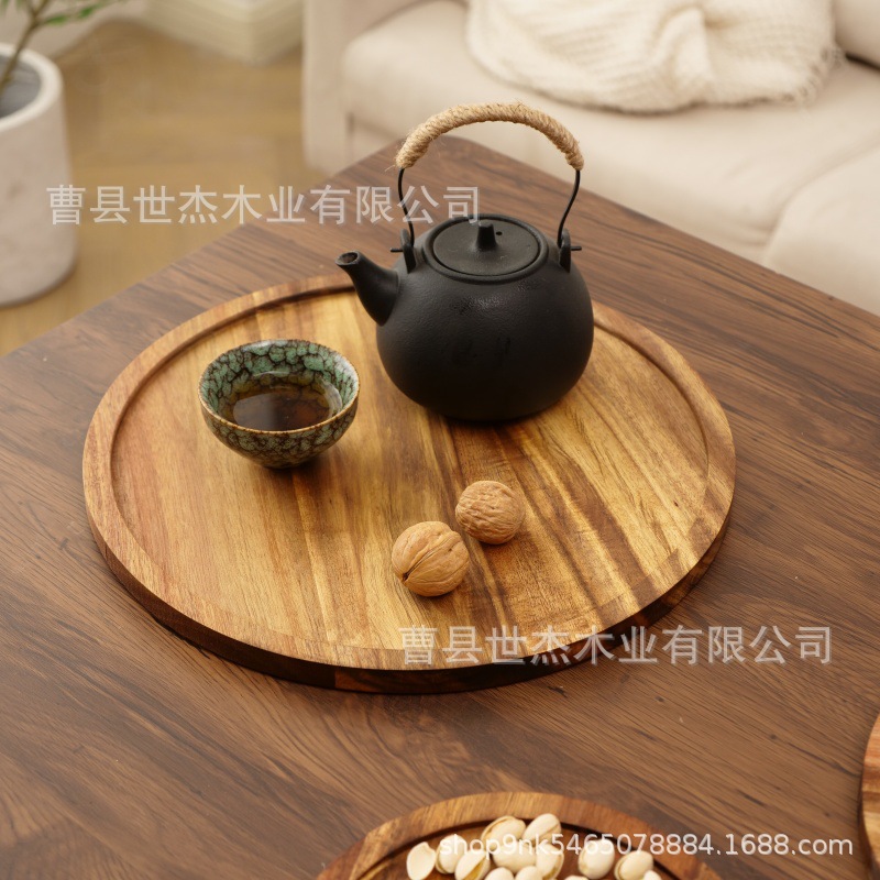 Wholesale Simple Round Wooden Tray Hotel Tray Wooden Tableware Round Plate Household Fruit Wooden Tray