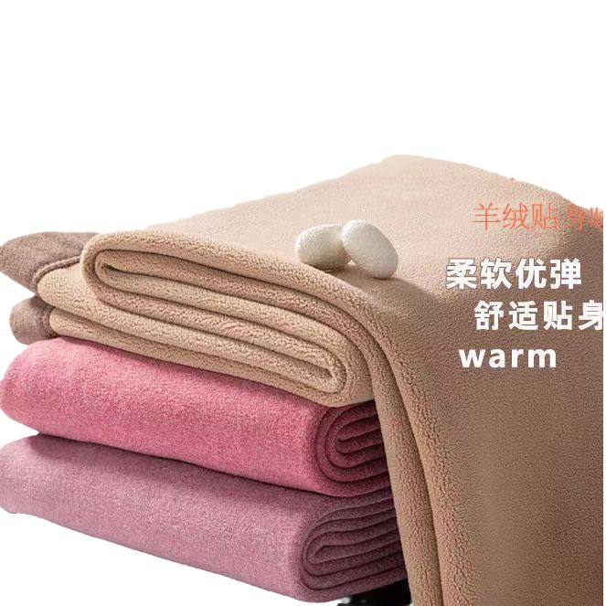 Women's Velvet Thermal Pants One-Piece Lamb Velvet Bottoming Mid-High Waist Cotton Wool Long Johns Large Size Wool Pants Winter Body Shaping