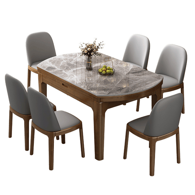 Solid Wood Slate Dining Table and Chair Combination for Household Small-Sized Modern Simple Classy Telescopic Folding Induction Cooker Dining Table