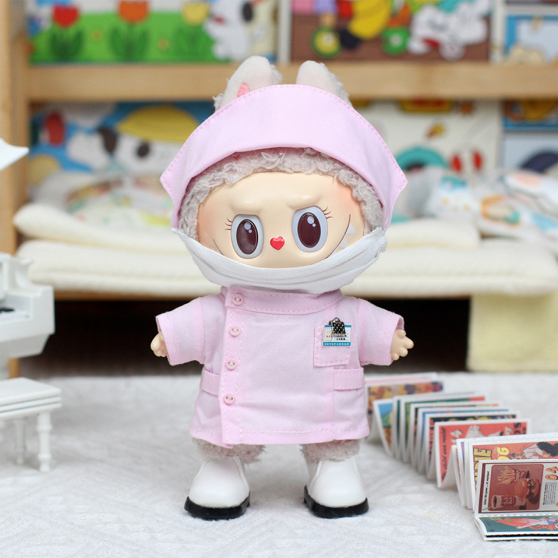 Only Doll Clothes】First/Third Generation Labubu Universal Doll Clothes Vinyl Doll Clothes Doctor Nurse Heartbeat Macaron