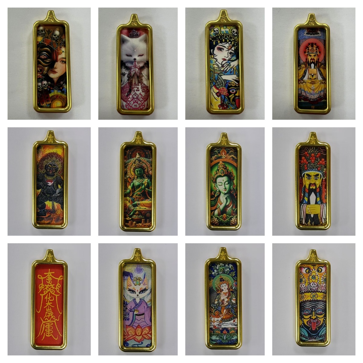 Маленькая квадратная титанова сталь Тханка живопись коробка ручной росписи золотая восемь покровителей желтый Богатства Закилам Тханка кулон