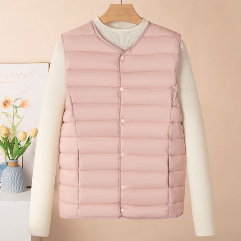 2025 New Thin Cotton Vest Women's Autumn and Winter Collarless Liner Short Women's Vest Large Size Waistoutwear Round Neck Jacket