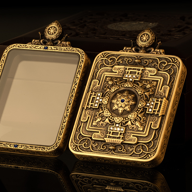 Original Design Brass Double Deer Rotating Mandala Thangka Box Car Hanging Pendant