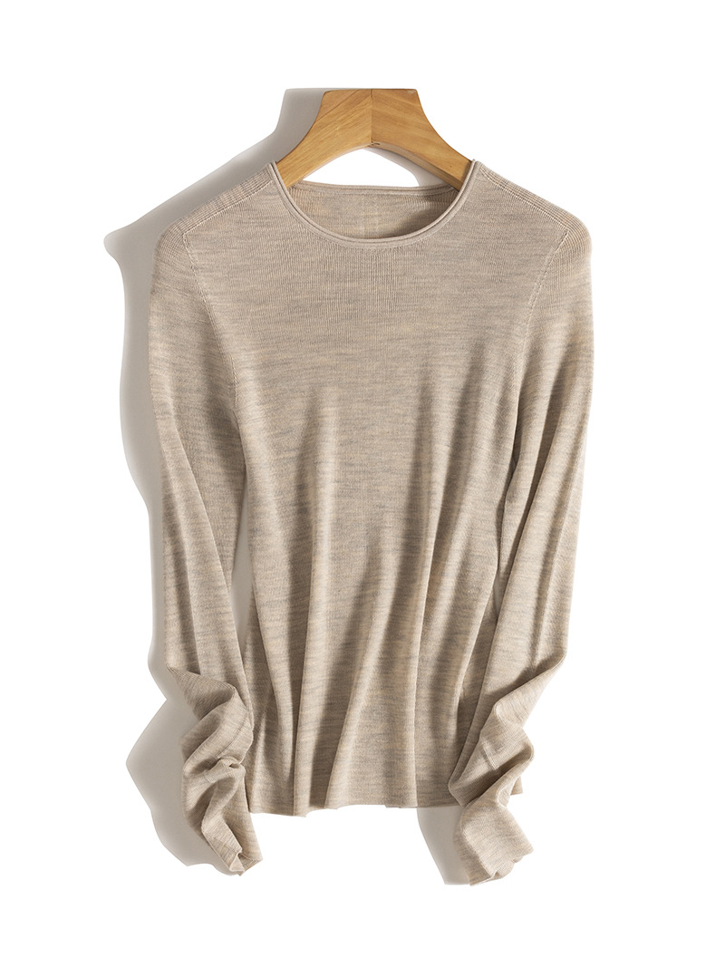 Machine washable! Yangzi Yarn 18-Pin Seamless Integrated Tsuen Wool Crewneck Base Shirt Women's Elegant Slim Inner Top