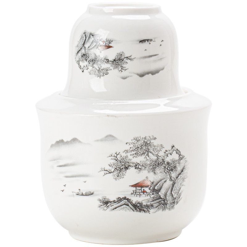 Wine Warmer for Home Use, 0.1kg Rice Wine Warming Pot, Traditional Half-Pound Ceramic Blue and White Wine Cup