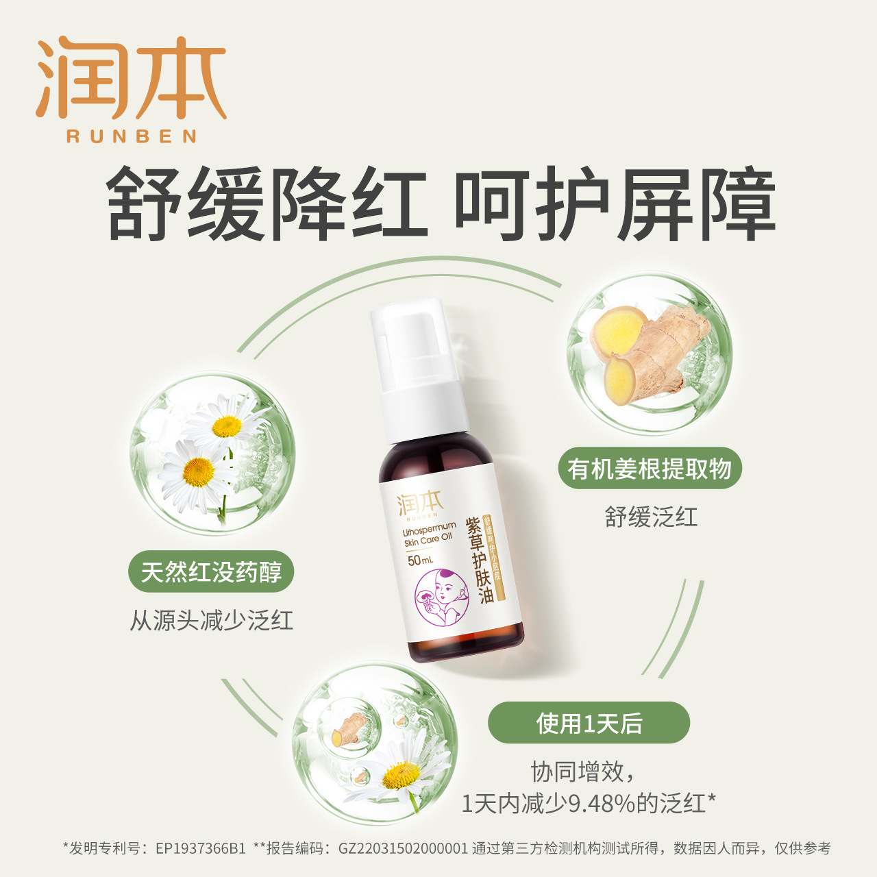 Runben Lithospermum Skin Care Oil Baby Anti-Fooding Neck Moisturizing Massage Oil Soothing Repair Little Butt Newborn Nap Oil