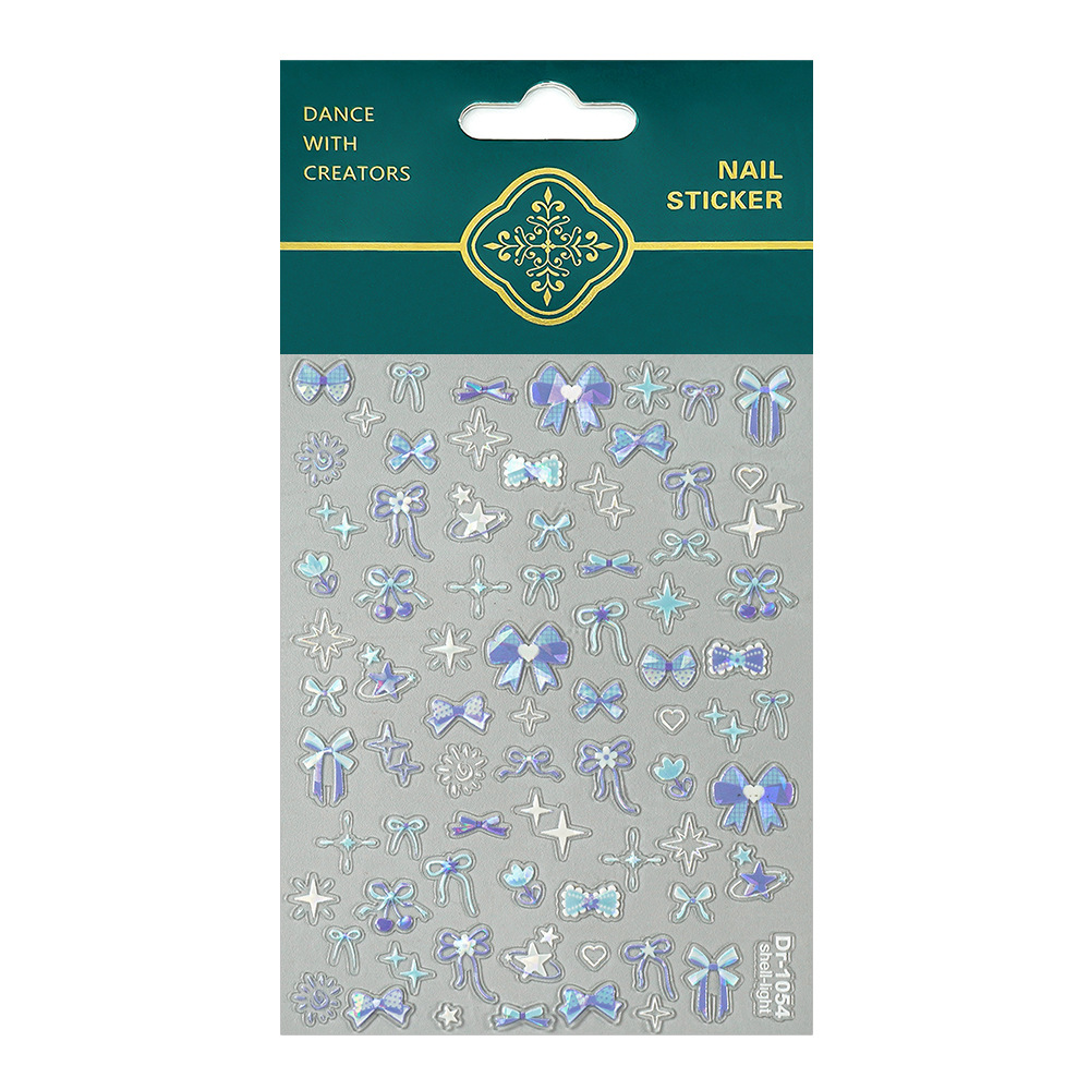 Redanco new 5D embossed pink blue bow shell light nail stickers stereo nail decals Dr-1054
