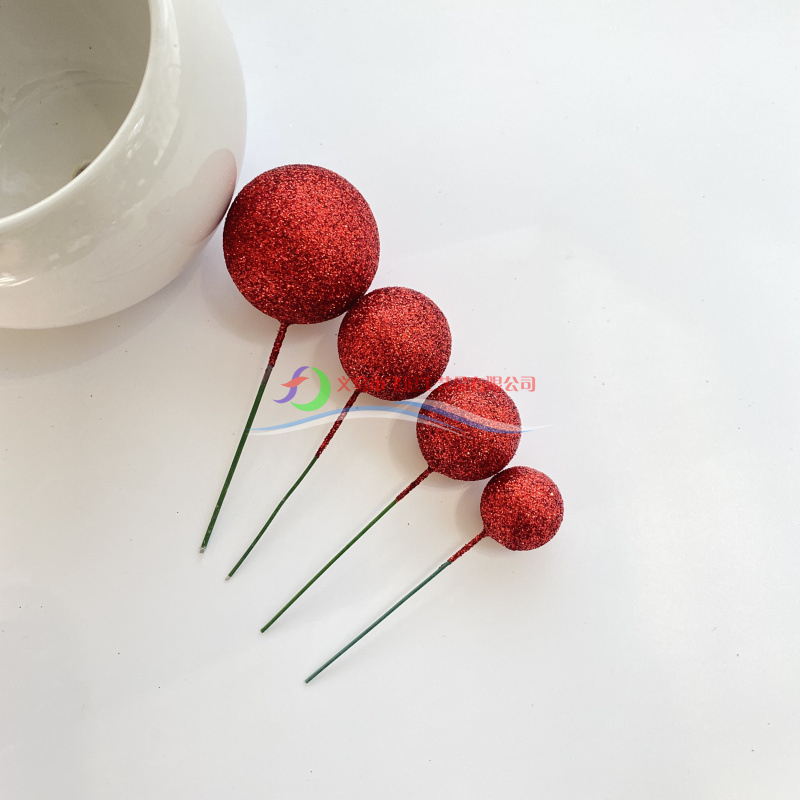 Internet Red Gold Bright Powder Cake Decoration Gold Ball Silver Ball Color Ball Ornaments Plug-in Birthday Party Dessert Table 10 Pack