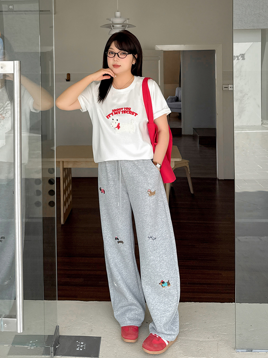 Shuangtian 25 Spring New Fat mm Plus Size Women's Fashion Design Icon Straight-Leg Casual Scimitar Pants 8803