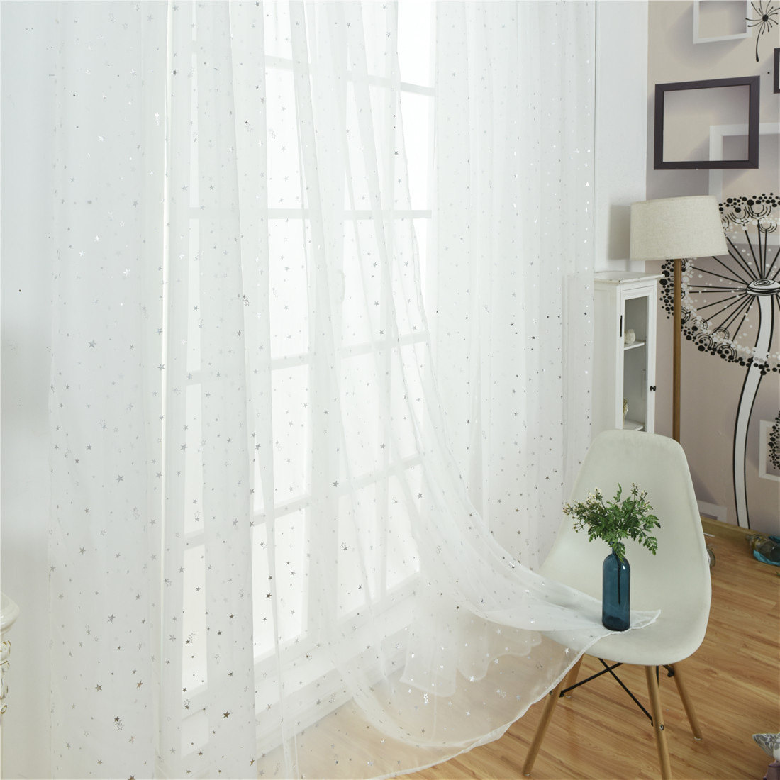Fabric Manufacturer Wholesale Blackout Double-Layer Terylene Star-Patterned Silver-Pressed Sheer Curtain 280cm 40Gsm Sunshade