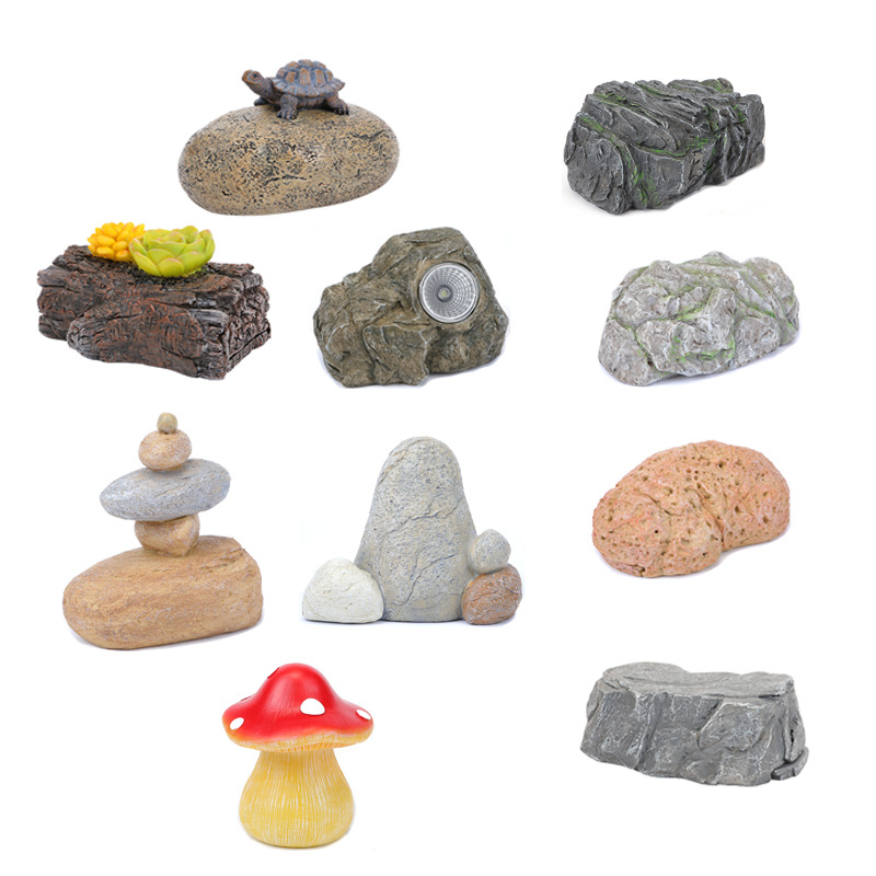 Cross-border Amazon Solar Light Imitation Stone Small Ornaments Creative Key Hidden Artifact Storage Box Decorations