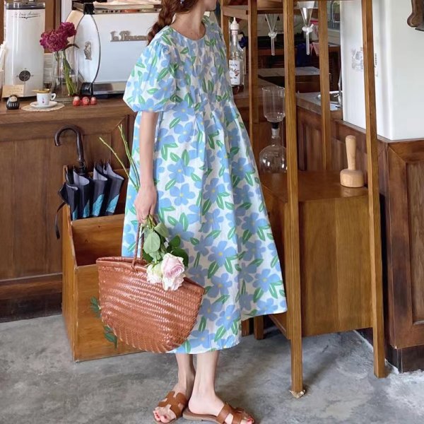 Fresh maternity dress summer Korean style loose fashionable mom French printed doll for pregnant women dress summer outing