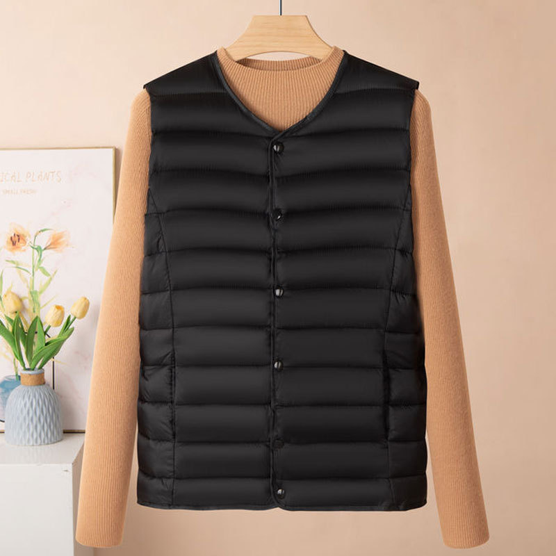 2025 New Thin Cotton Vest Women's Autumn and Winter Collarless Liner Short Women's Vest Large Size Waistoutwear Round Neck Jacket