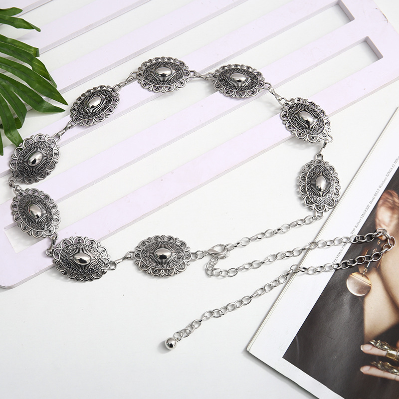 Ретро резная металлическая поясная цепь, молодежный широкий пояс, этнический стиль, большое количество