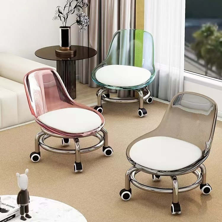 New Electroplated Shelf, Transparent Backrest, Pulley Chair, Adults and Children Can Use Load-Bearing Toddler Universal Wheel Plastic