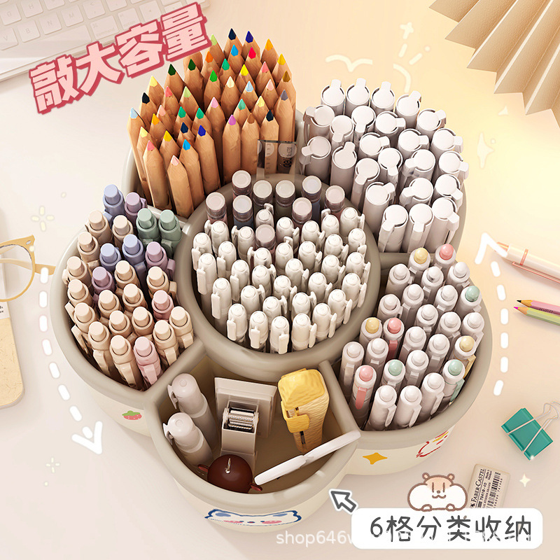 Rotating Pen Holder Storage Tube Student Office Desktop Creative Pen Barrel High Appearance Large Capacity Simple Personalized Pen Holder