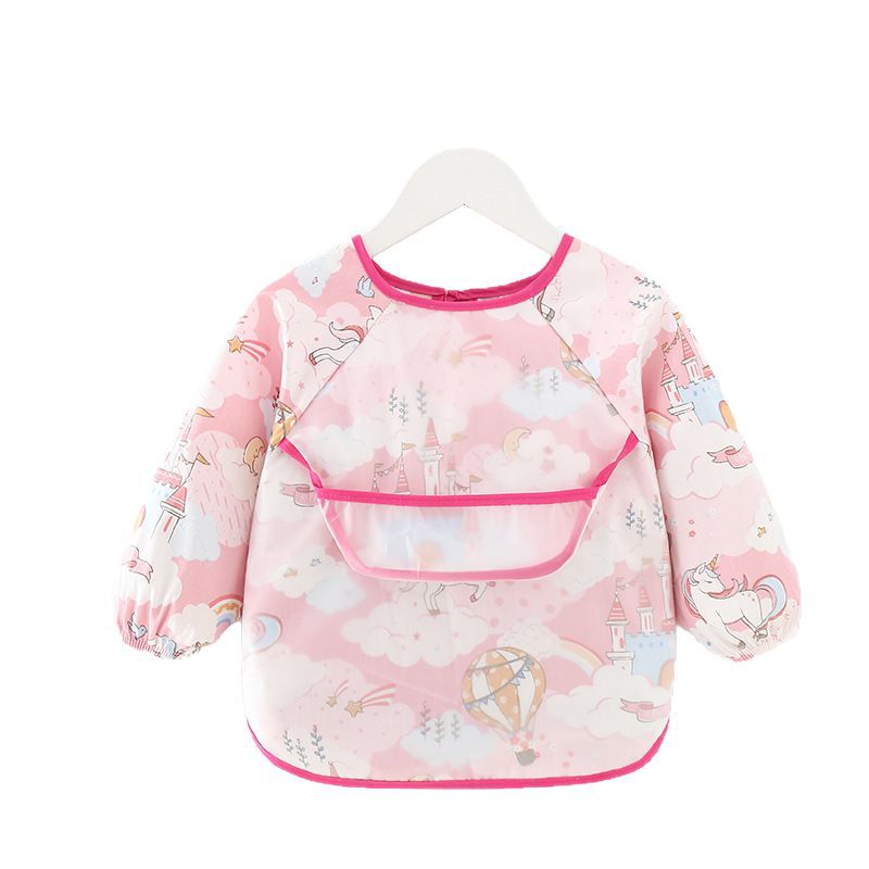 Children's Overalls Waterproof Long-Sleeved Anti-Dressing Baby's Eating Clothes Apron Cotton Children's Overalls Baby's Bib Guard