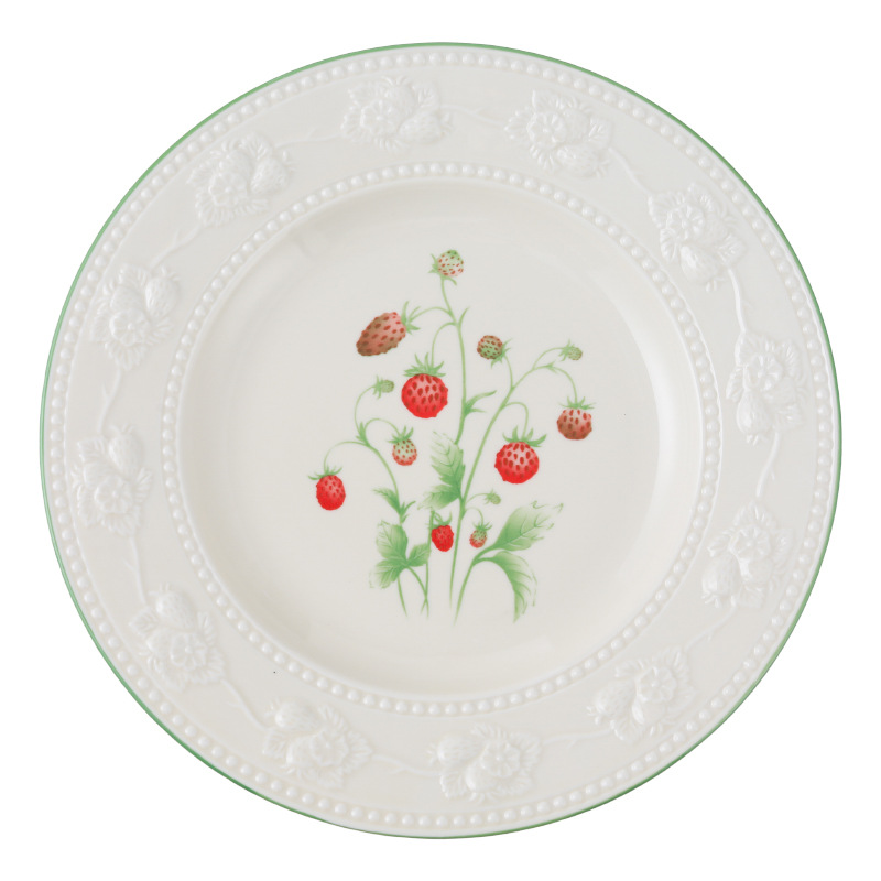 Strawberry Manor French Vintage Romantic Ceramic Tableware suit Rice Bowl Disc Dish Fish Plate Soup Bowl for Gifts