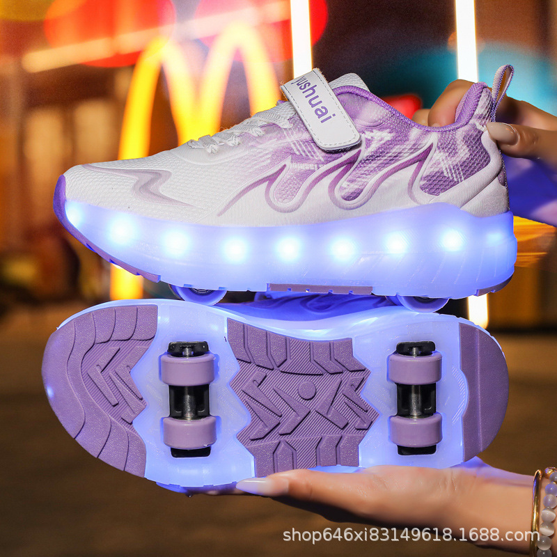 Children's Transforming Shoes, Four-Wheel Heelys, Luminous Cross-Border Roller Skates for Boys and Girls, Double-Row Skates Wholesale