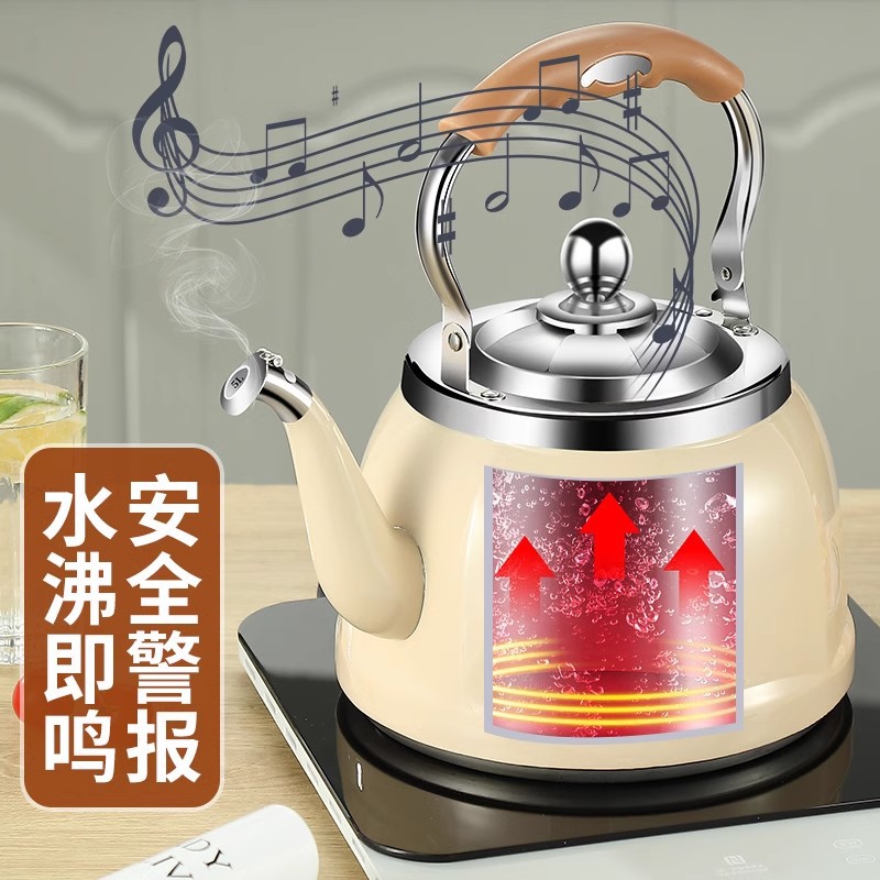 304 Stainless Steel Kettle Household Gas Electric Kettle Large Capacity Whistle Boiling Kettle on Fire Stove