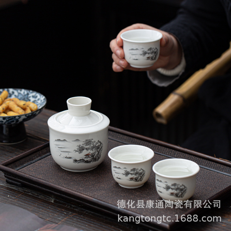 Jingdezhen Ceramic Warmer Wine Warming Warmer suit Yellow Wine Sake Glass Household Wine Utensils Two or Two Gifts