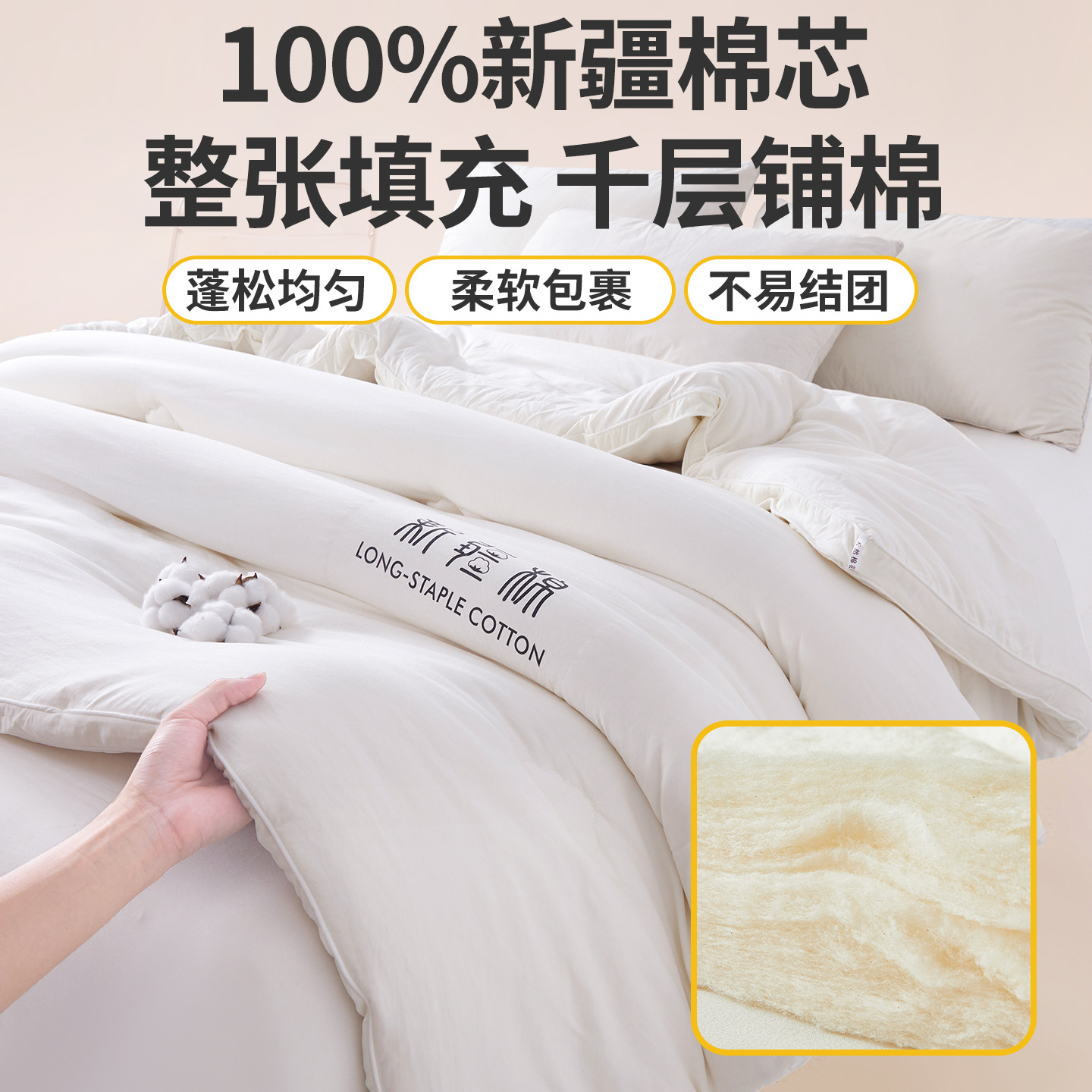 Class a 100% Xinjiang Cotton Quilt, Thickened Winter Quilt, Spring and Autumn Quilt, Pure Cotton Quilt, Student Dormitory All-Cotton Warm Quilt Core