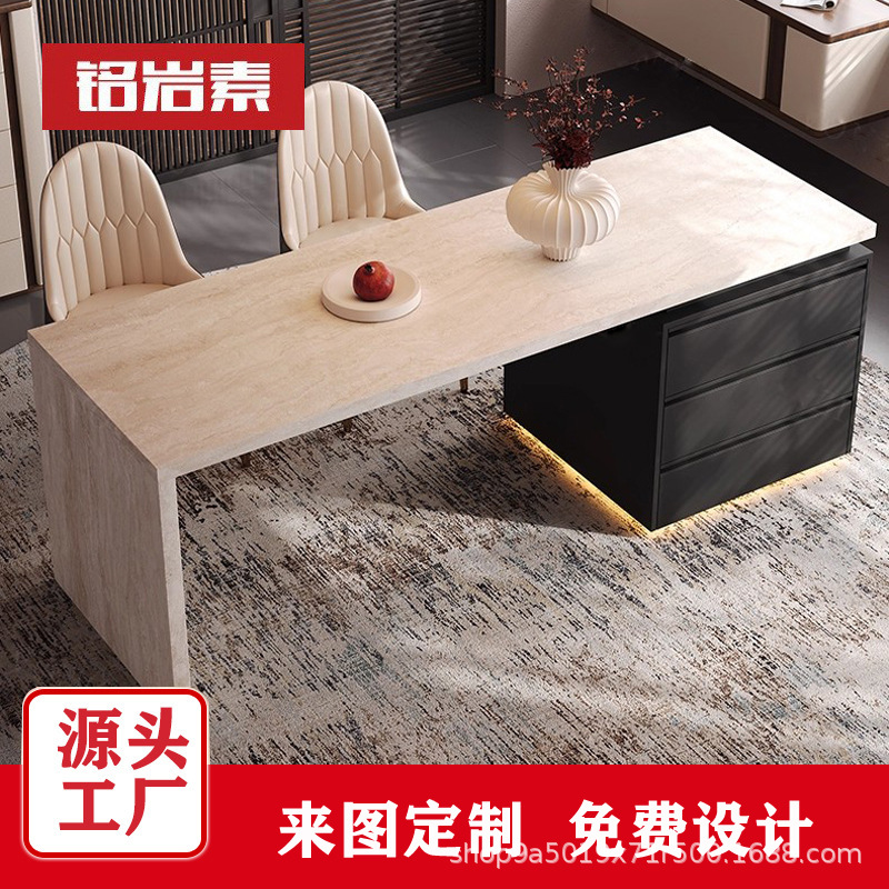 Medieval-Style Integrated Island Table and Dining Table for Home Use, Custom-Made High-End Functional Rock Slab for Kitchen Island