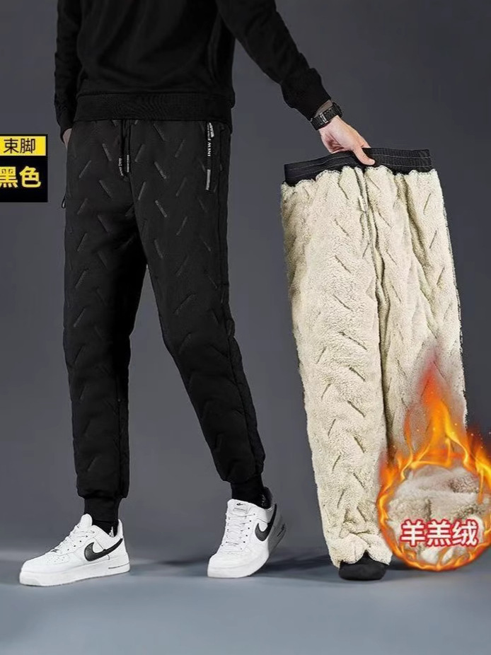 Fall/Winter Lamb Fleece Cotton Pants fleece-lined Thickened Cold-proof Warm-keeping plus size Outdoor Sports Leisure Windproof Straight Trendy Trousers