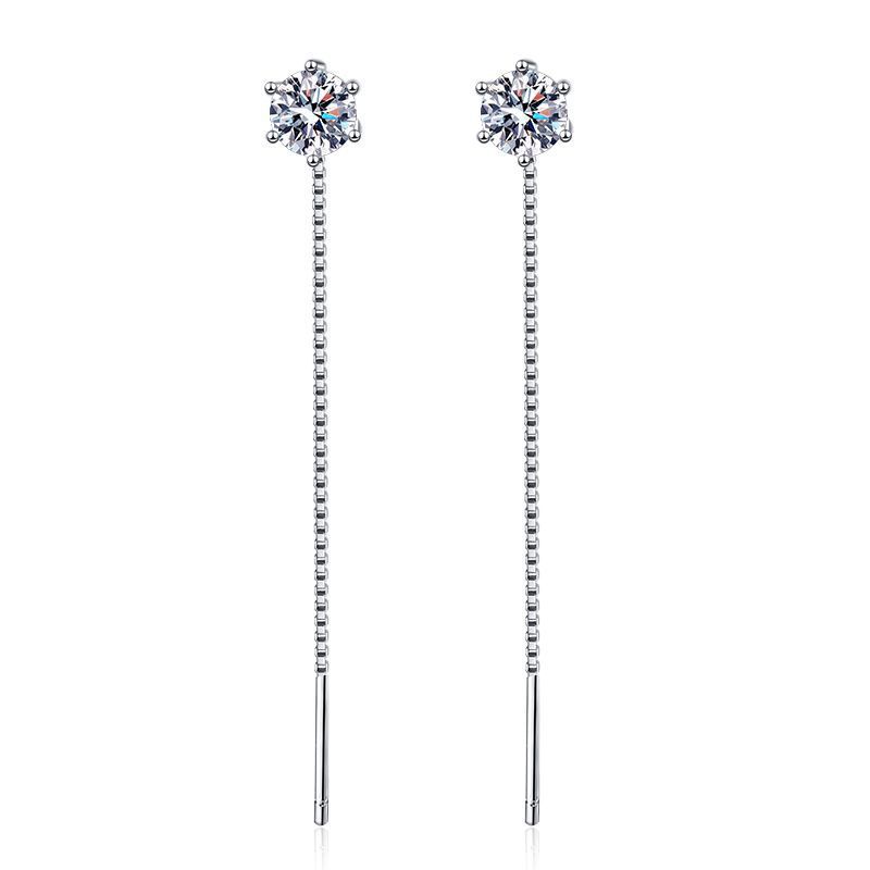 S925 Sterling Silver Ear Wire Moissanite Tassel Earrings for Women, Light Luxury, Simple and Elegant Design with a High-End Feel, Featuring a Six-Prong Setting