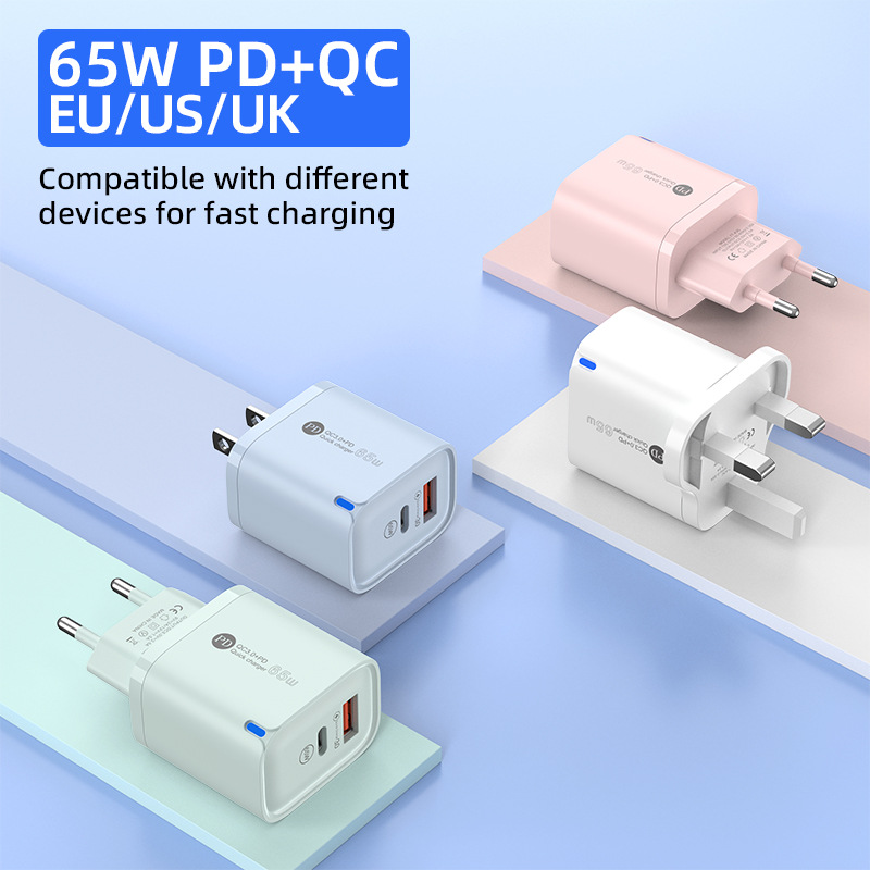 65W Fast Charging Charging Head with Luminous Light Colorful Macaron A+C Dual Port Charger Suitable for Apple and Huawei Mobile Phones