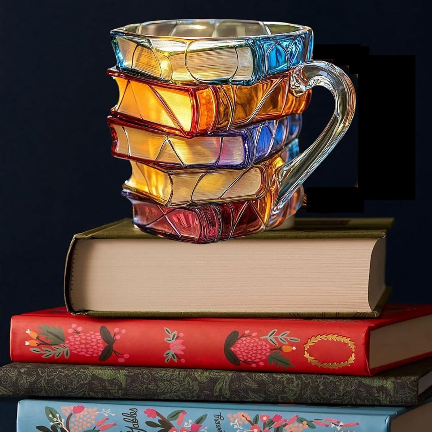 Painted Book Mug Painted Book Cup 3D Painted Book Coffee Cup Unique Book Stacking Coffee Cup