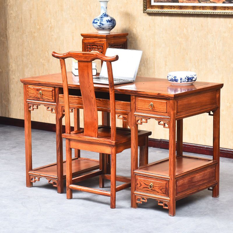 Chinese Antique Solid Wood Carved Desk Writing Desk Simple Drawer Study Table Traditional Chinese Medicine Clinic Desk Storage Computer Desk