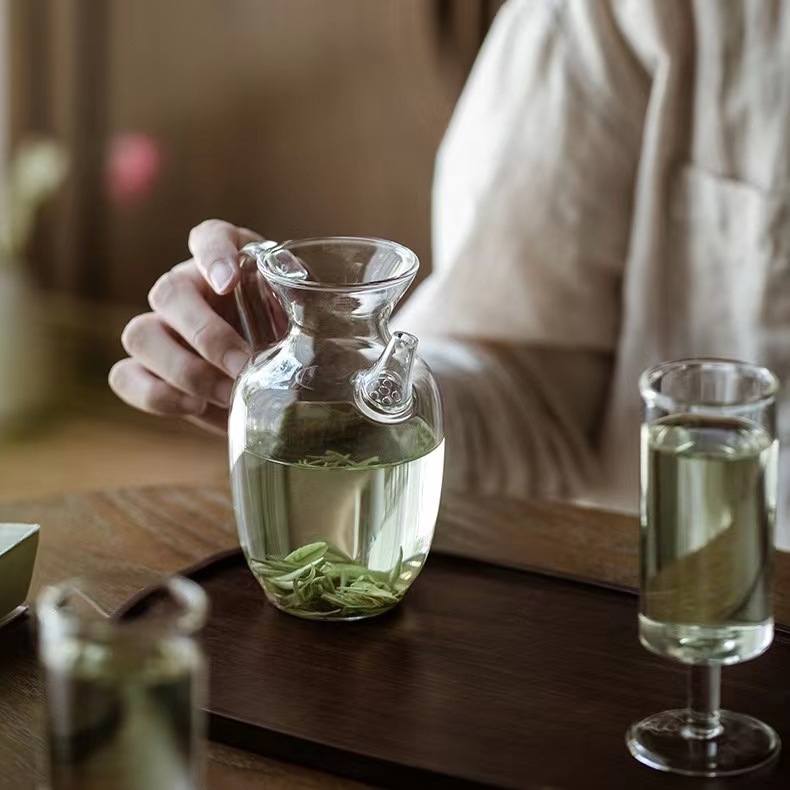 Transparent green tea glass teapot heat-resistant cold bubble small teapot tea maker small size single pot holding pot kung fu tea set