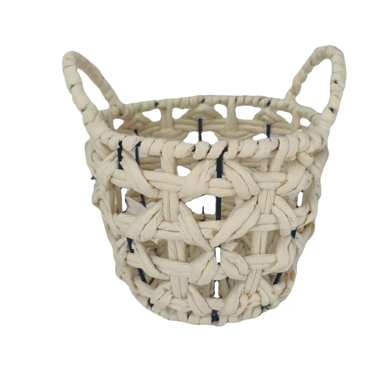 Handmade Paper Rope Woven Iron Rack Storage Basket Desktop Finishing Frame Cosmetics Accessories Home Storage Portable Storage Basket