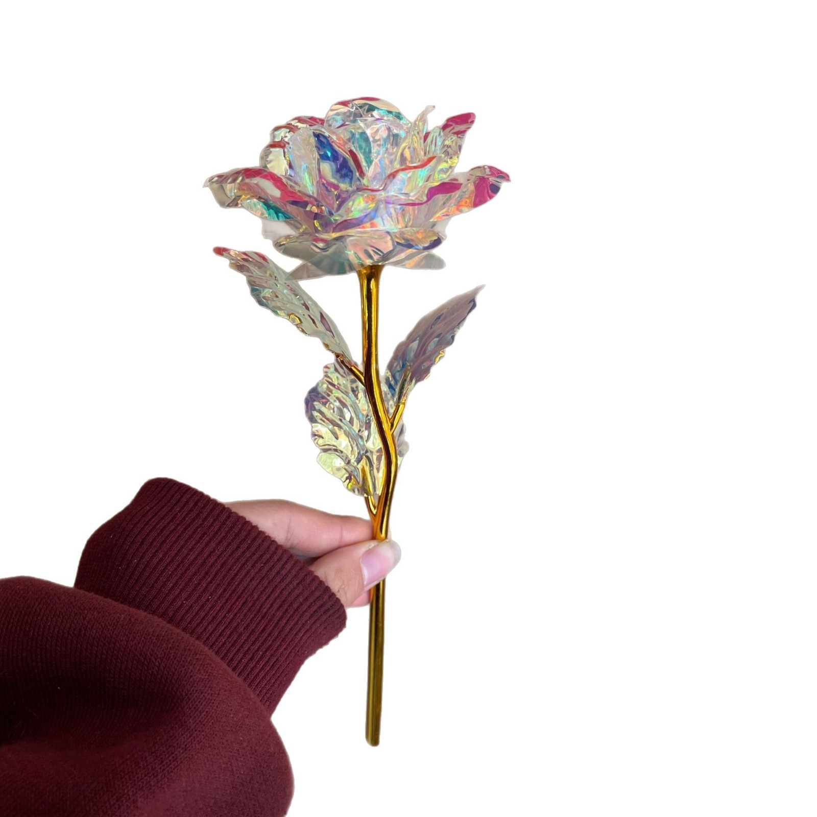 Large 25cm Colored Gold Flower Gold Foil Rose Flower Valentine's Day Gift Glass Cover Gold Foil Flower Chocolate Gift Box Accessories