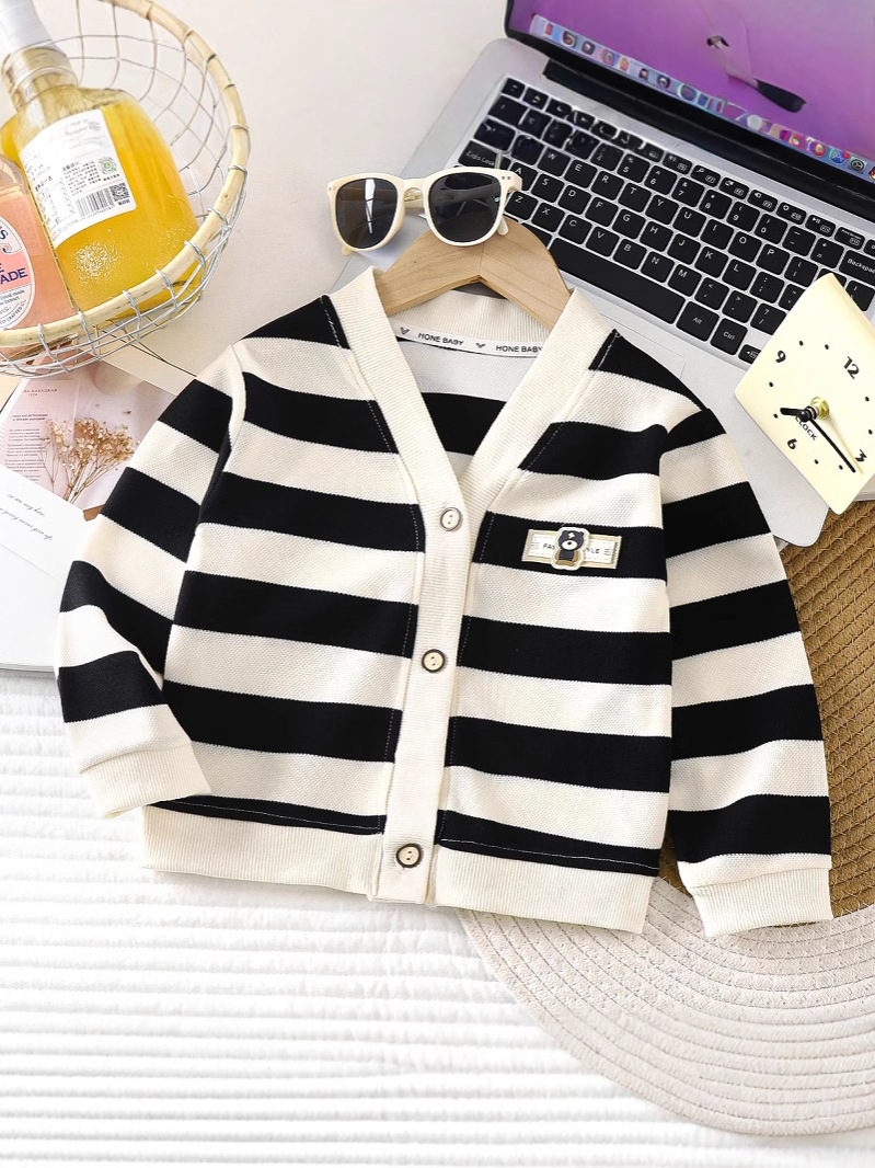 Autumn New Style 2025 Kidsren's Versatile Knitted Cardigan for Boys and Girls, Stylish Stripesd Outwear, Baby Line Sweater, Kidsren's Clothing