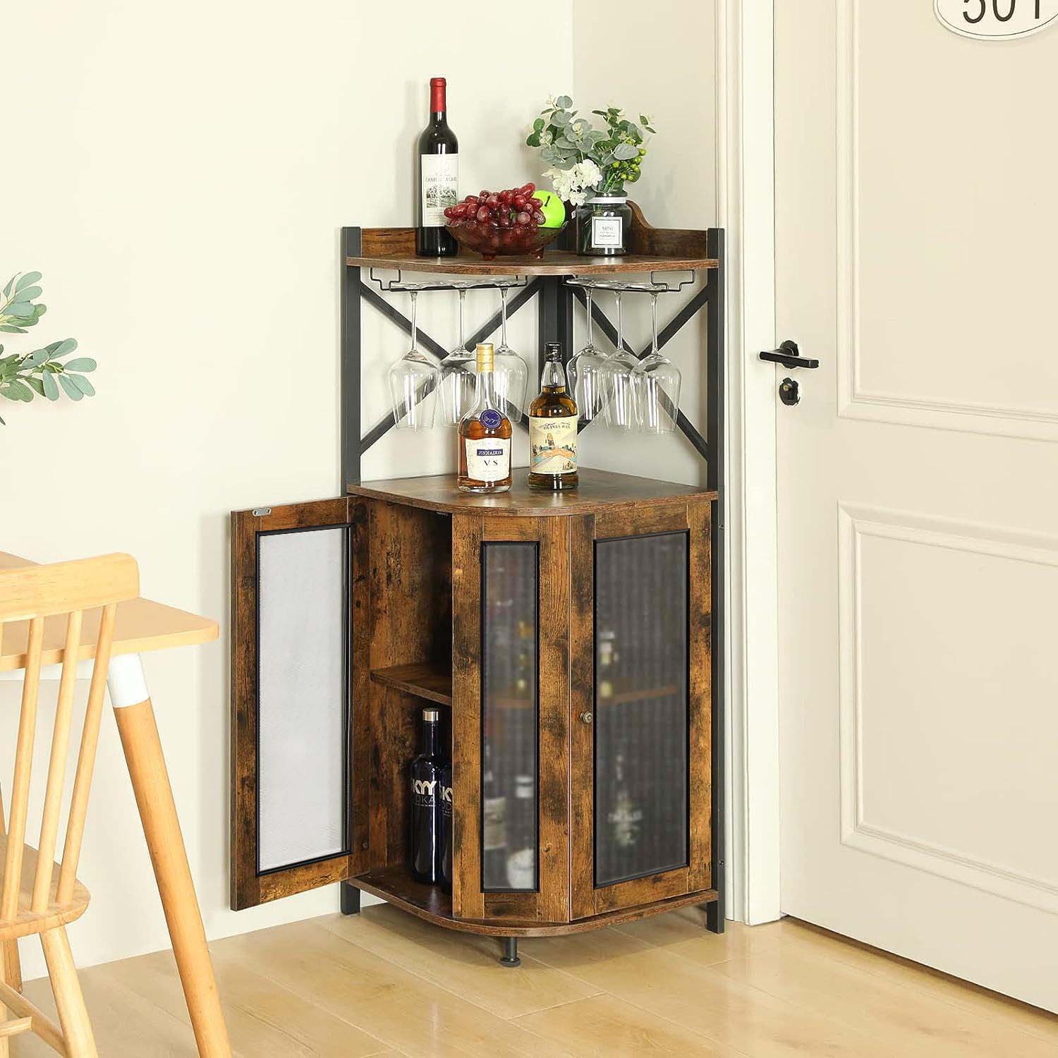 American Country Living Room Corner Wine Cabinet Independent Fan-Shaped Red Wine Display Rack Hanging Goblet Rack